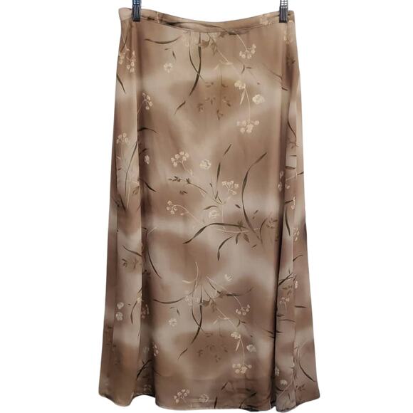 Abg Maxi Pull on Elastic Waist Brown with Flowers Maxi Skirt Size Medium - Picture 1 of 3